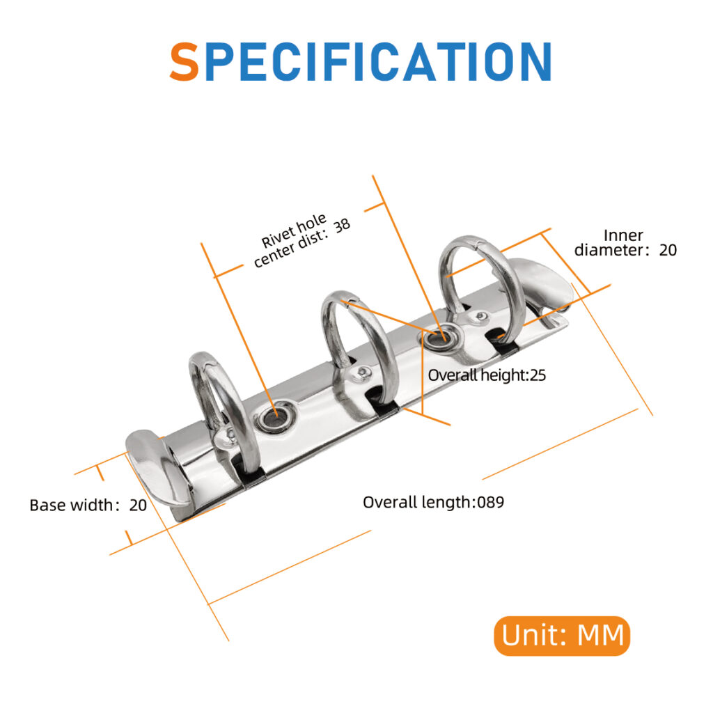 Metal 3-ring binder clip